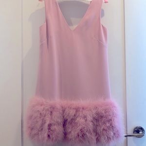 BCBG MaxAzria Pink V-Neck Feather-Hem Dress